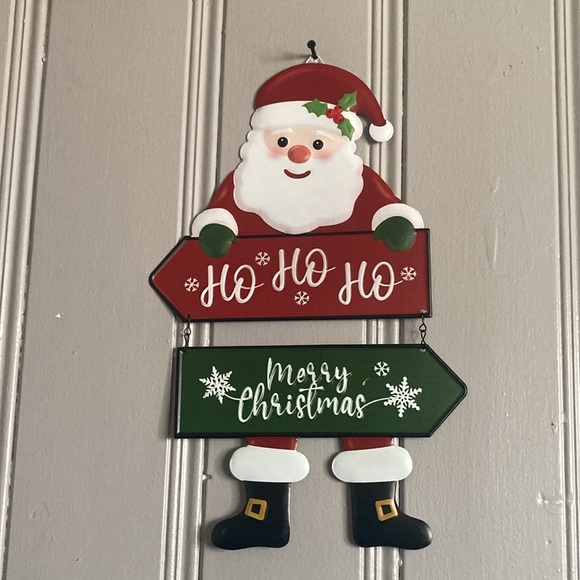 NWT- 18”- 2 Piece- Metal Santa Decoration Sign- Ho Ho Ho & Merry Christmas - Picture 10 of 11